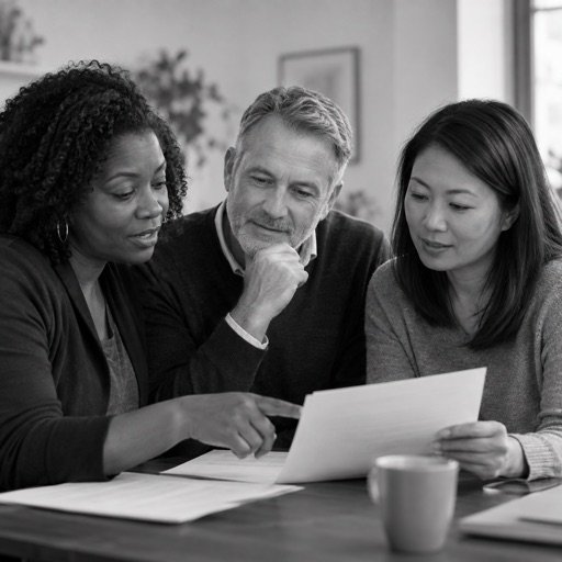 Drie professionals bespreken samen documenten